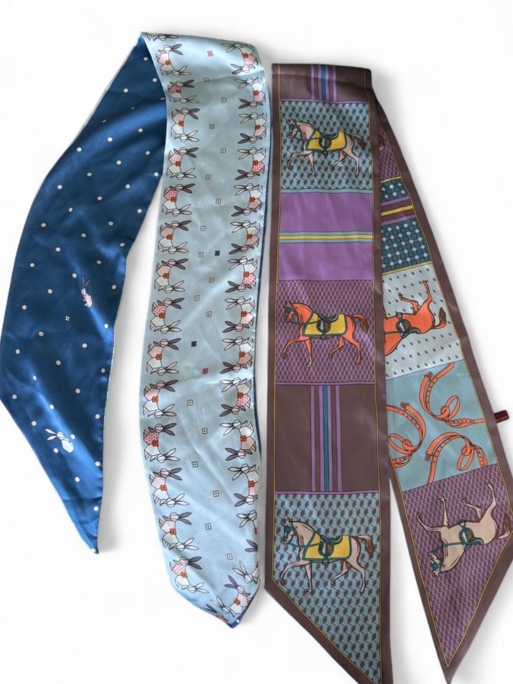 Equestrian and rabbit Scarf Set in Blue, Light Blue & Purple